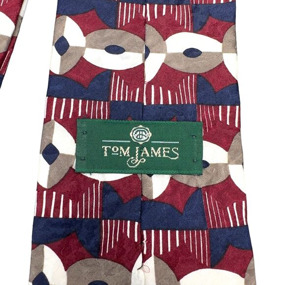 Tom James Mens Vintage Silk Dress Tie Made in USA Multi Geometric 58" 3.75" - Picture 6 of 9
